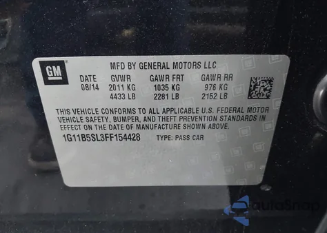 2015 Chevrolet Malibu Ls from USA, damaged, VIN 1G11B5SL3FF154428